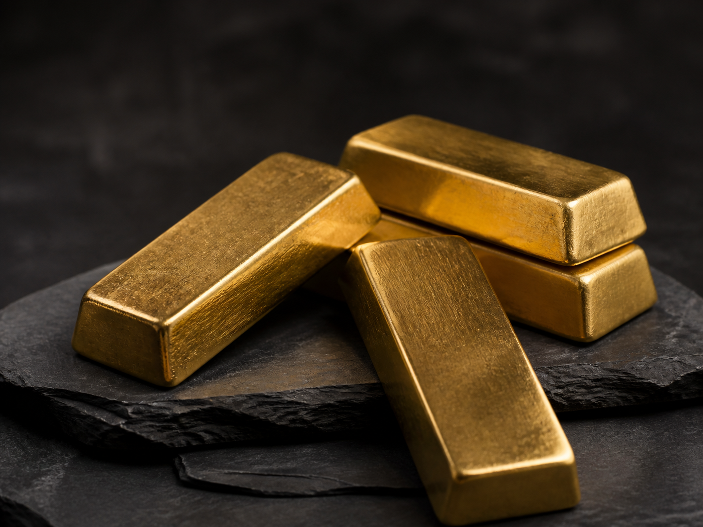 Barras de ouro sobre uma superfície escura